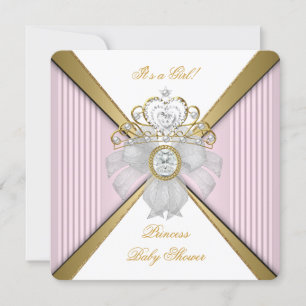 Invitation Princesse Baby Shower Fille Blanc Rose Or