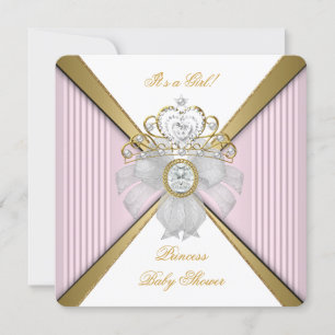 Invitation Princesse Baby shower fille blanche rose or