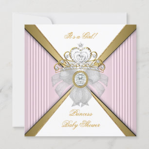 Invitation Princesse Baby shower fille blanche rose or