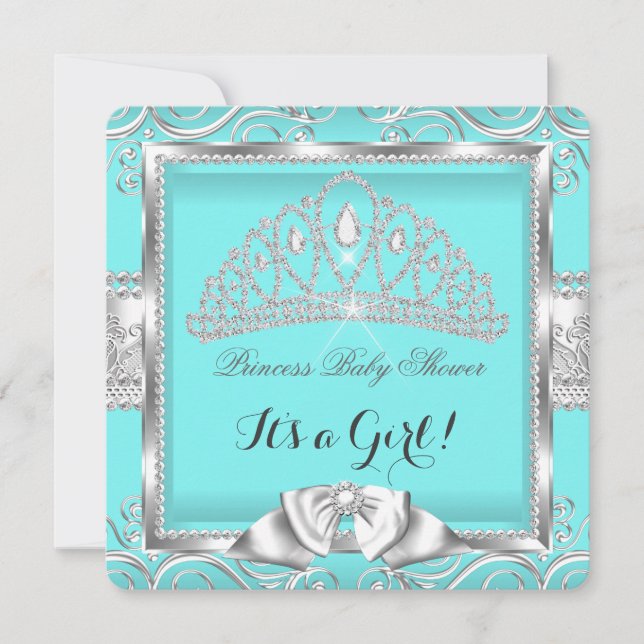 Invitation Princesse Baby Shower Fille Bleu sarcelle Argent d (Devant)