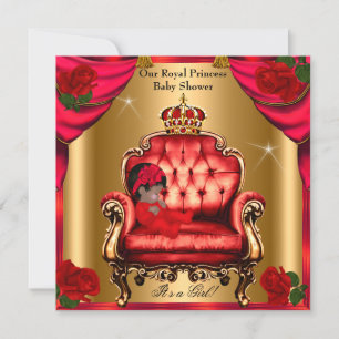 Invitation Princesse Baby Shower Fille Chaise Rose Rouge Or 5