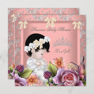 Invitation Princesse Baby shower Fille Corail Rose Rose Tiara
