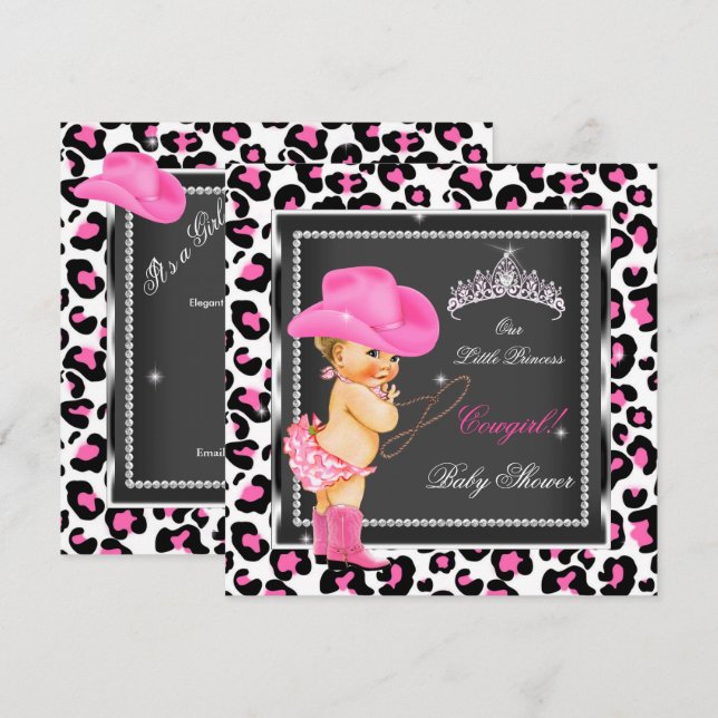 Invitation Princesse Baby shower fille Cowgirl Blonde (Devant / Derrière)