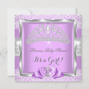 Invitation Princesse Baby Shower Fille Lavande Dentelle Argen