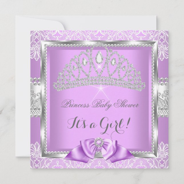 Invitation Princesse Baby shower fille Lavande en argent dent (Devant)