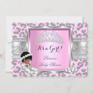 Invitation Princesse Baby shower fille Léopard gris rose 4