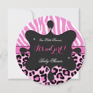 Invitation Princesse Baby shower fille léopard rose Zebra 2