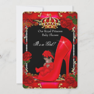 Invitation Princesse Baby Shower Fille Or Rose Rouge Chaussur