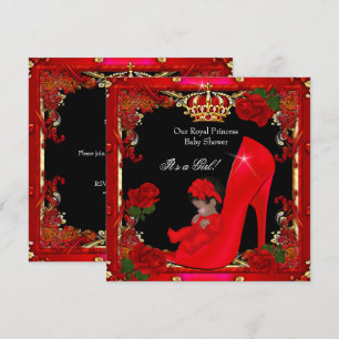 Invitation Princesse Baby Shower Fille Or Rose Rouge Chaussur