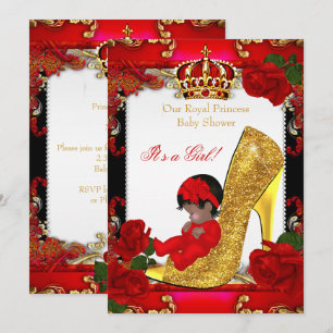 Invitation Princesse Baby Shower Fille Or Rose Rouge Ethnique