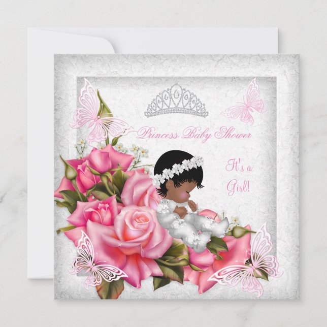 Invitation Princesse Baby Shower Fille Papillon Rose Rose 3 (Devant)
