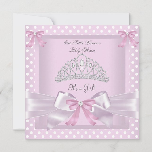 Invitation Princesse Baby shower fille Pois rose Bow (Devant)