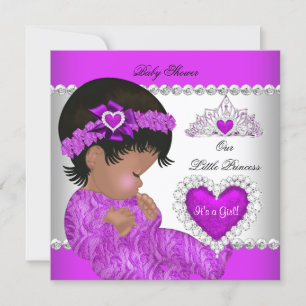 Invitation Princesse Baby shower fille Purple Coeur rose