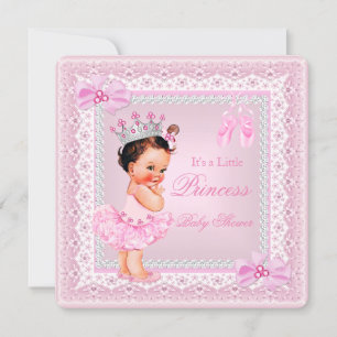 Invitation Princesse Baby shower fille rose Ballerina Brunett