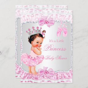 Invitation Princesse Baby shower fille rose Ballerina Brunett