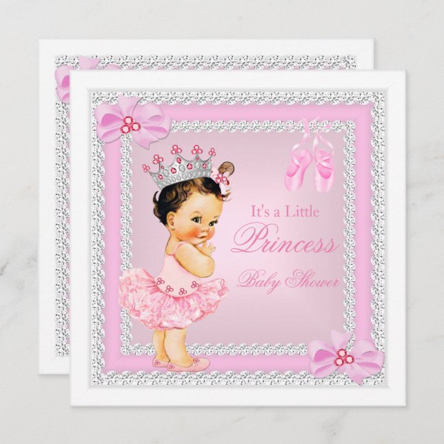 Invitation Princesse Baby shower fille rose Ballerina Brunett (Devant / Derrière)