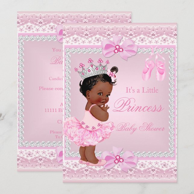 Invitation Princesse Baby shower fille rose Ballerina Ethniqu (Devant / Derrière)