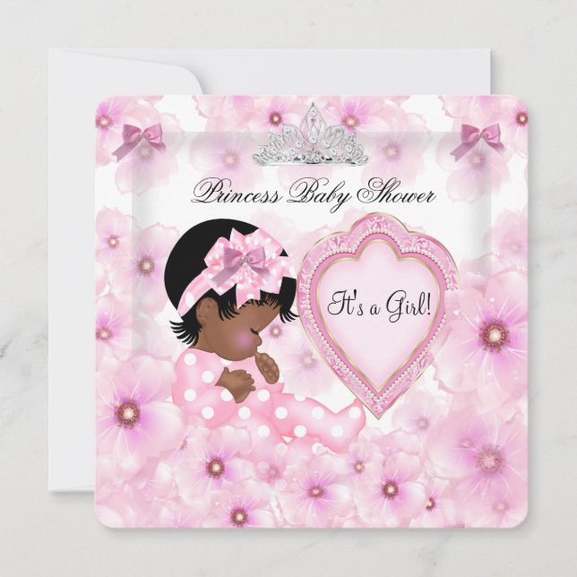 Invitation Princesse Baby shower fille rose coeur floral (Devant)