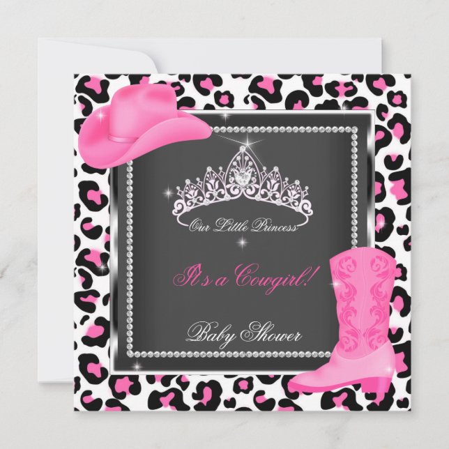 Invitation Princesse Baby shower fille rose fille Tiara vache (Devant)