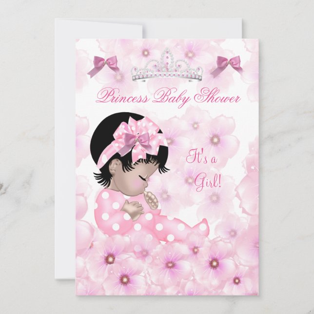 Invitation Princesse Baby shower fille rose Floral asiatique (Devant)