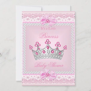 Invitation Princesse Baby shower fille rose Gem argent Tiara