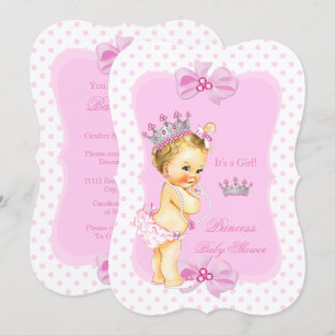 Invitation Princesse Baby Shower Fille Rose Points Blonde