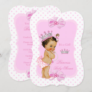 Invitation Princesse Baby shower fille rose Poka Dot Brunette