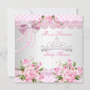 Invitation Princesse Baby shower fille Rose Rose Pearl Lace