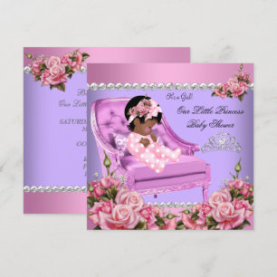Invitation Princesse Baby shower Fille Rose Roses Chaise Purp