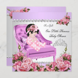 Invitation Princesse Baby shower fille rose Roses Lavande 2