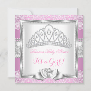 Invitation Princesse Baby shower Fille Rose Silver Dentelle 2