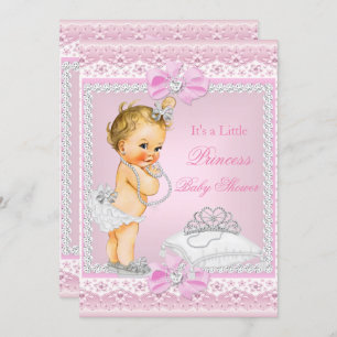 Invitation Princesse Baby shower fille rose Tiara Coeur Blond
