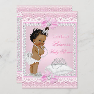 Invitation Princesse Baby shower fille rose Tiara Coeur Ethni