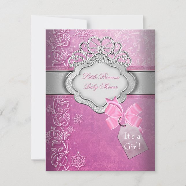 Invitation Princesse Baby shower fille rose Tiara Princesse (Devant)