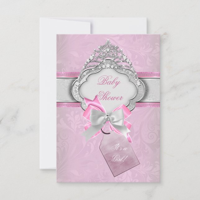 Invitation Princesse Baby shower fille rose Tiara Princesse 2 (Devant)