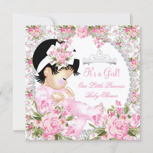 Invitation Princesse Baby shower Fille Rose Vintage Floral 2