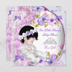 Invitation Princesse Baby shower fille rose violet floral 3