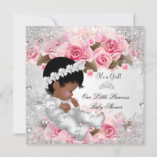 Invitation Princesse Baby shower Fille Roses de Flamme de nei (Devant)