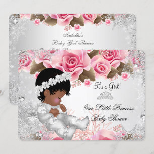 Invitation Princesse Baby shower Fille Roses de Flamme de nei