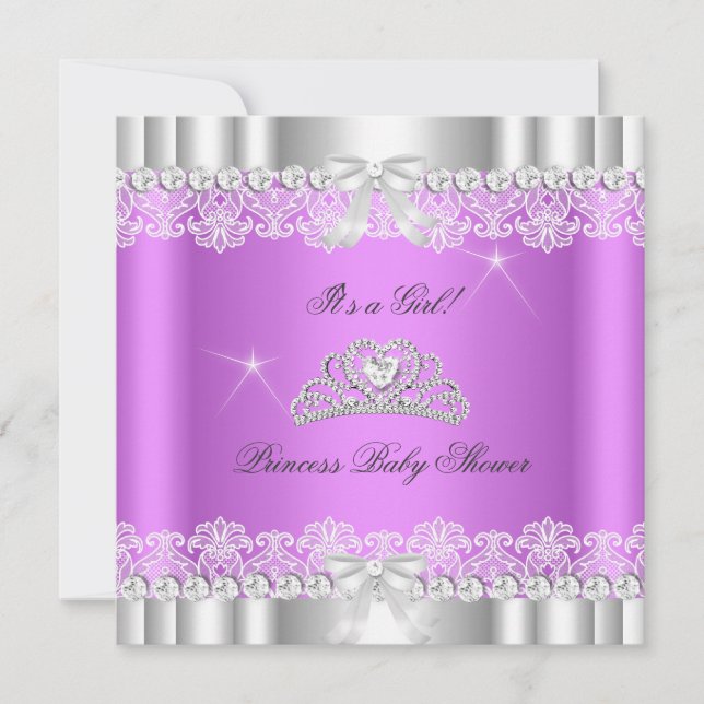 Invitation Princesse Baby shower Fille Tiara Lace Lavande (Devant)
