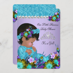 Invitation Princesse Baby shower fille Turquoise bleu pourpre
