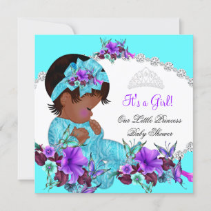 Invitation Princesse Baby shower fille Turquoise bleu pourpre