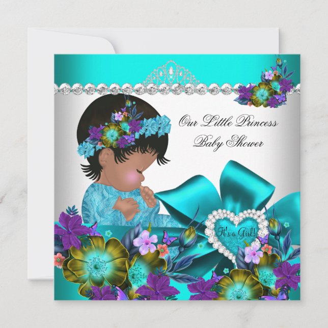 Invitation Princesse Baby shower fille Turquoise bleu pourpre (Devant)