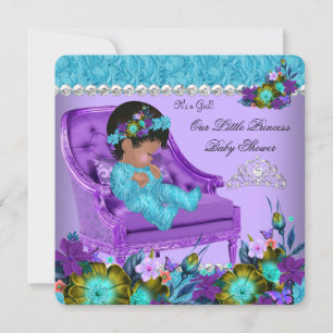 Invitation Princesse Baby shower Fille Turquoise Bleu pourpre