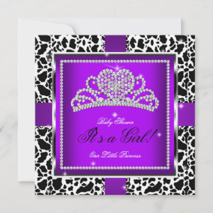 Invitation Princesse Baby shower fille vache pourpre Tiara