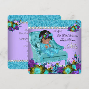 Invitation Princesse Baby Shower Fille Violet Bleu Canard Cha
