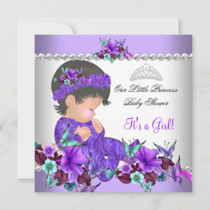 Invitation Princesse Baby Shower Fille Violet Bleu Turquoise 