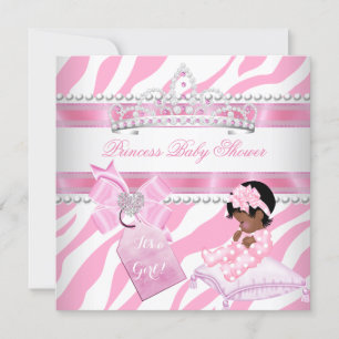 Invitation Princesse Baby Shower Fille Zèbre Rose Blanc Ethni