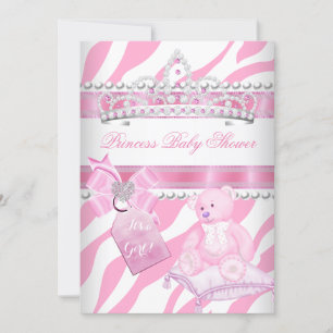 Invitation Princesse Baby shower fille Zèbre rose Ours blanc