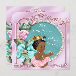 Invitation Princesse Baby shower Floral Turquoise rose ethniq